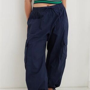 Aerie High Waisted Go-For-It Baggy Cargo Pant in Navy